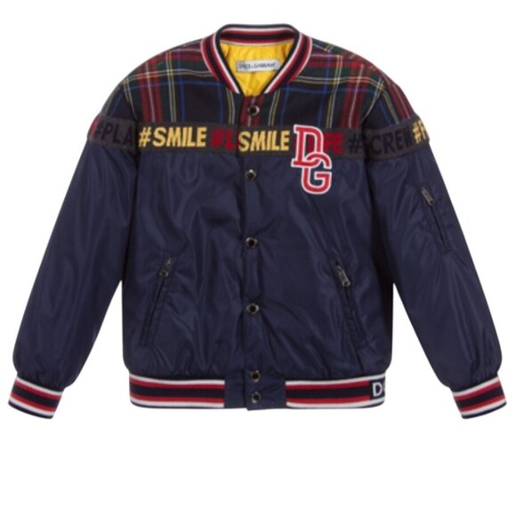 Dolce & Gabbana Kids Panelled Logo Patch Bomber Jacket In Blue 11/12Y - Picture 1 of 15